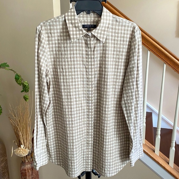 Lafayette 148 Women's Button Down Shirt Gingham Plaid Size M - Picture 1 of 14